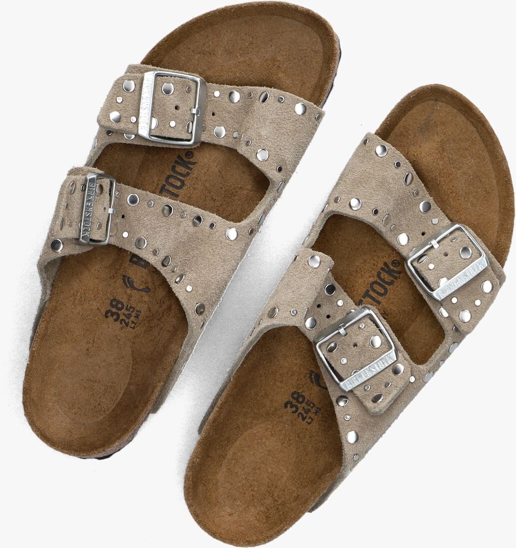 beige birkenstock teenslippers arizona rivet border
