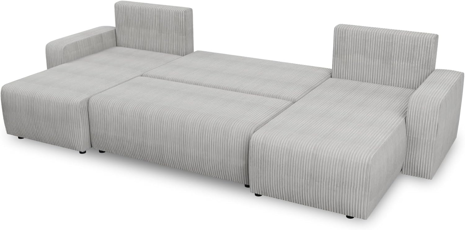 Sofnet Wohnlandschaft mit Schlaffunktion Roma - U-Form Couch, Schlafsofa mit Bettkasten, Couchgranitur mit Bettfunktion, Big Sofa, Cord Stoff (Beige (Poso 100))