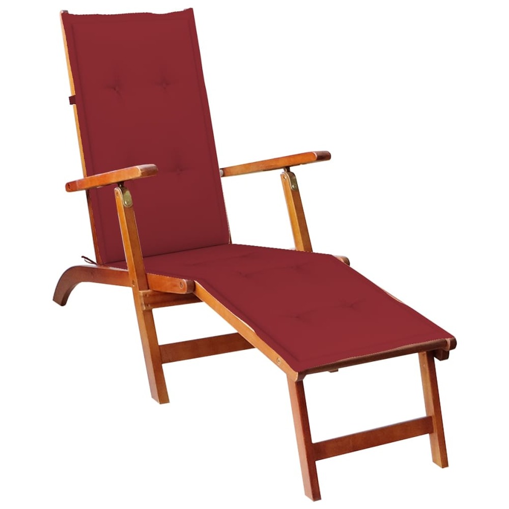 Transat chaise longue bain de soleil lit de jardin terrasse meuble d'extérieur avec repose-pied et coussin acacia solide 02_0