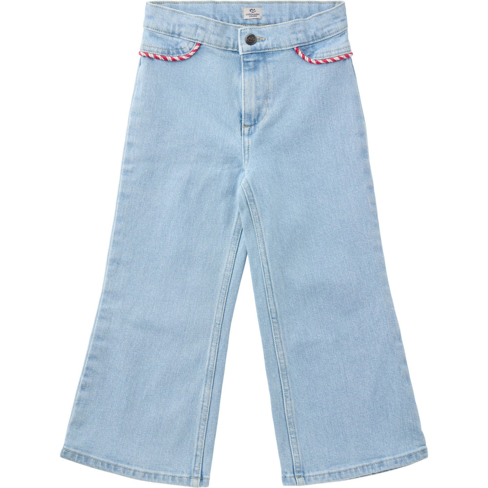 Køb COPENHAGEN COLORS Lt Blue Indigo Washed Organic Denim Bukser Wide Leg W Rope Deco