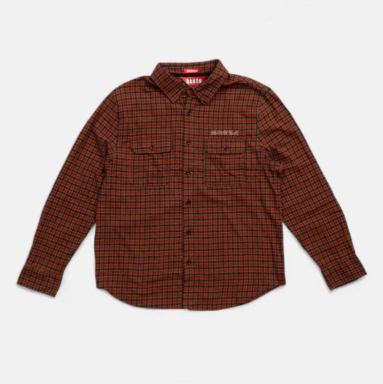 Baker Flames Plaid LS Button UP S