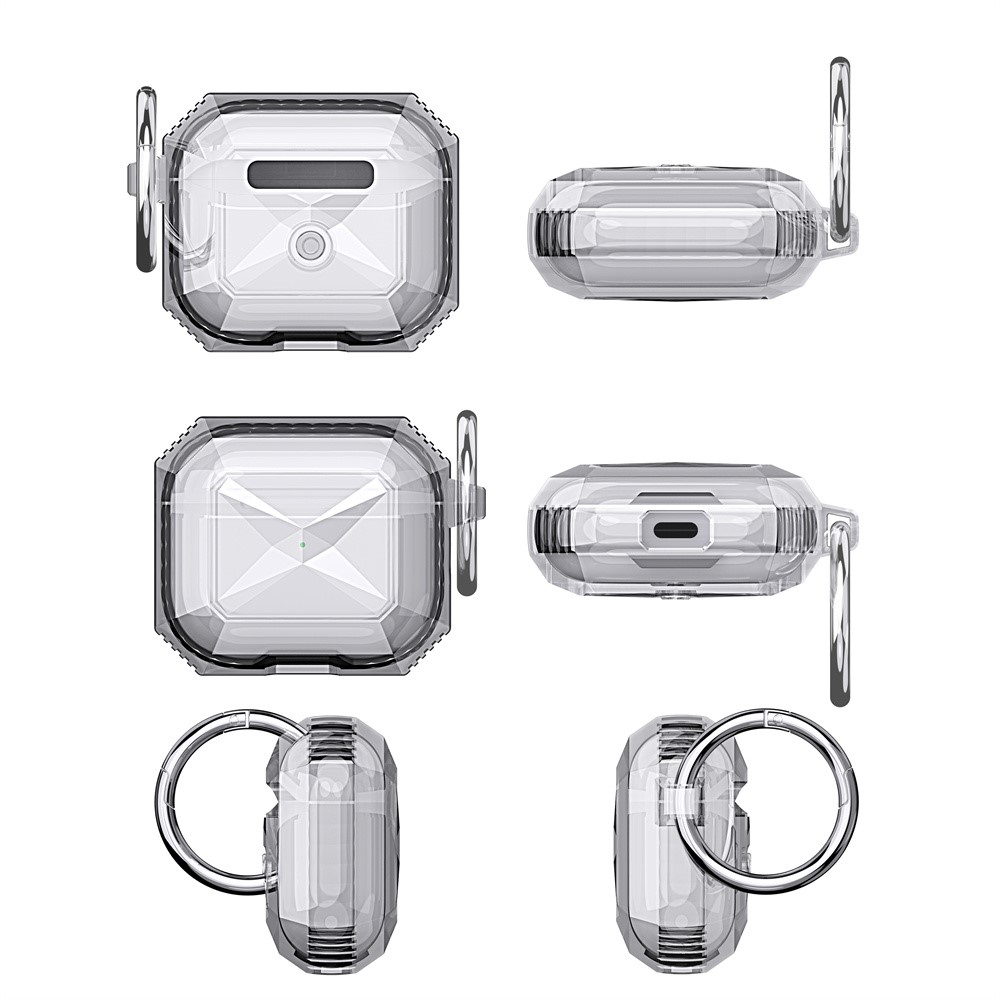 AirPods 4 Gummi Schutzhülle Air Cushion Fallschutz   Karabinerhaken - Rosa / Transparent