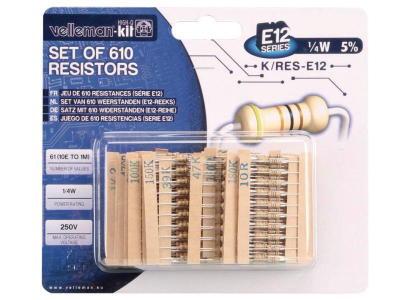 Velleman Widerstand K/RES, E12 610 Stück Qualitativ hochwertige Kohleschichtwiderstände.