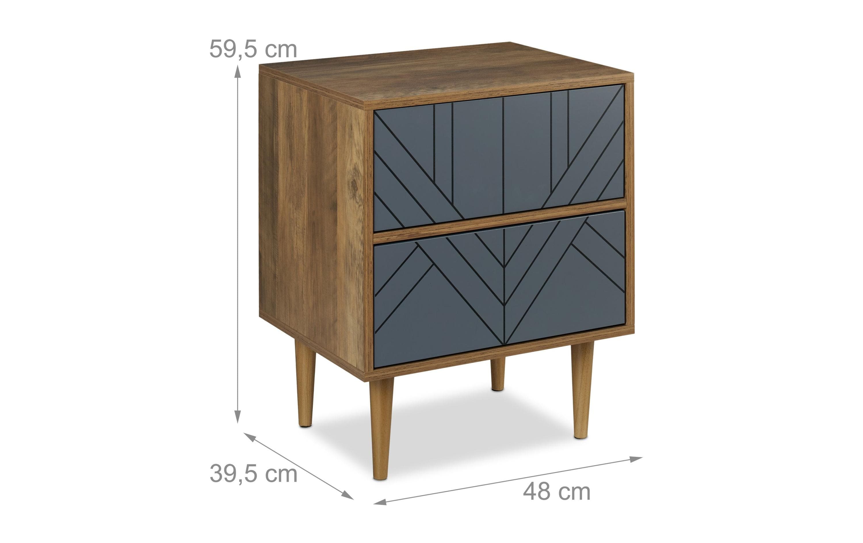 Nachttisch mit 2 Schubladen 60 x 48 cm, Grau/NatureNachtschrank