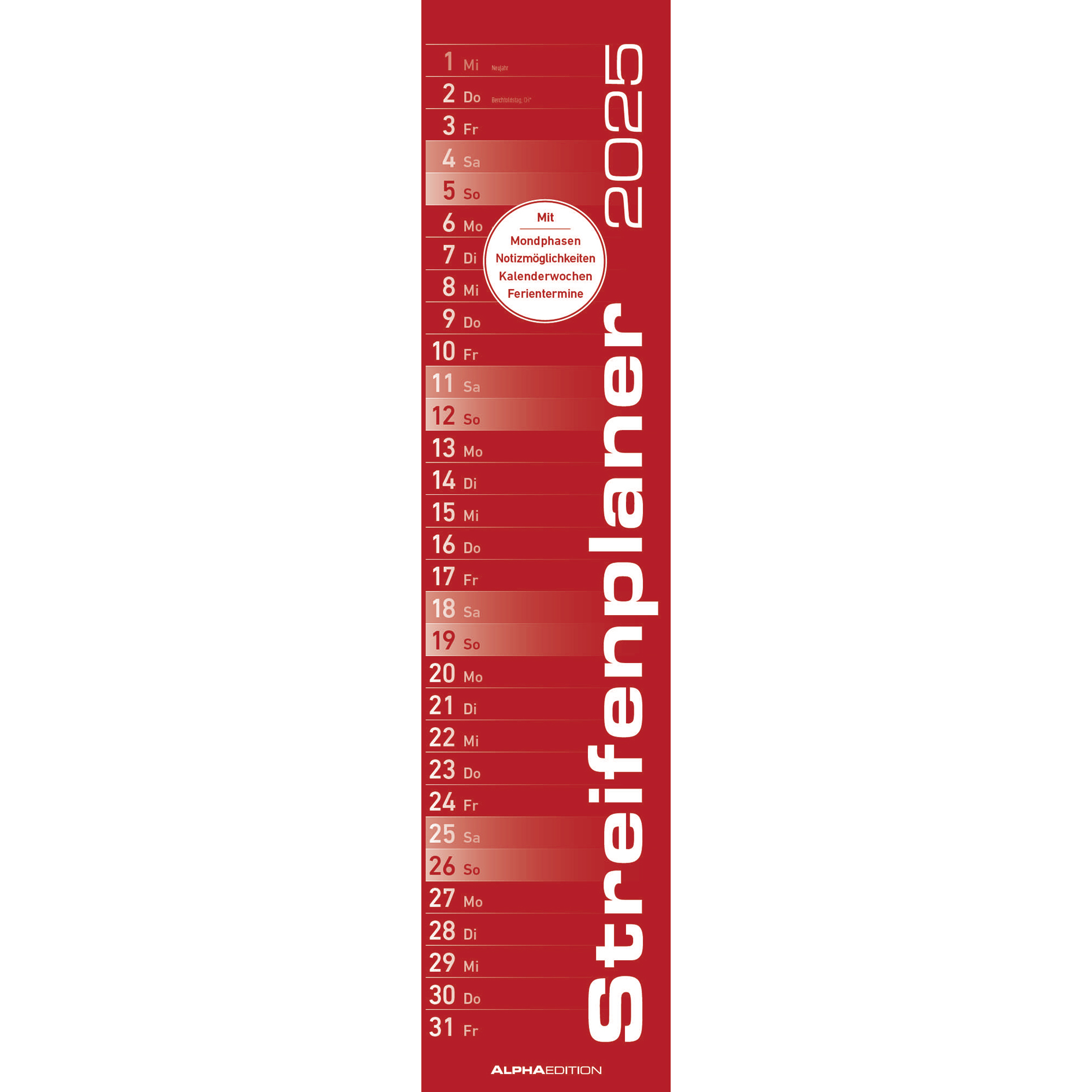 Streifenplaner 2025 - rot - 11,3x49,5 cm