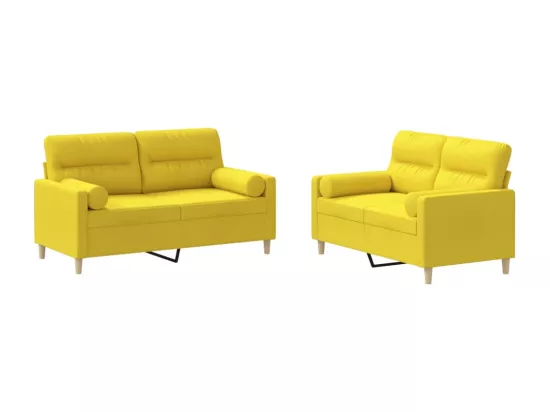 Ensemble de canapés 2 pièces avec coussins jaune clair tissu
