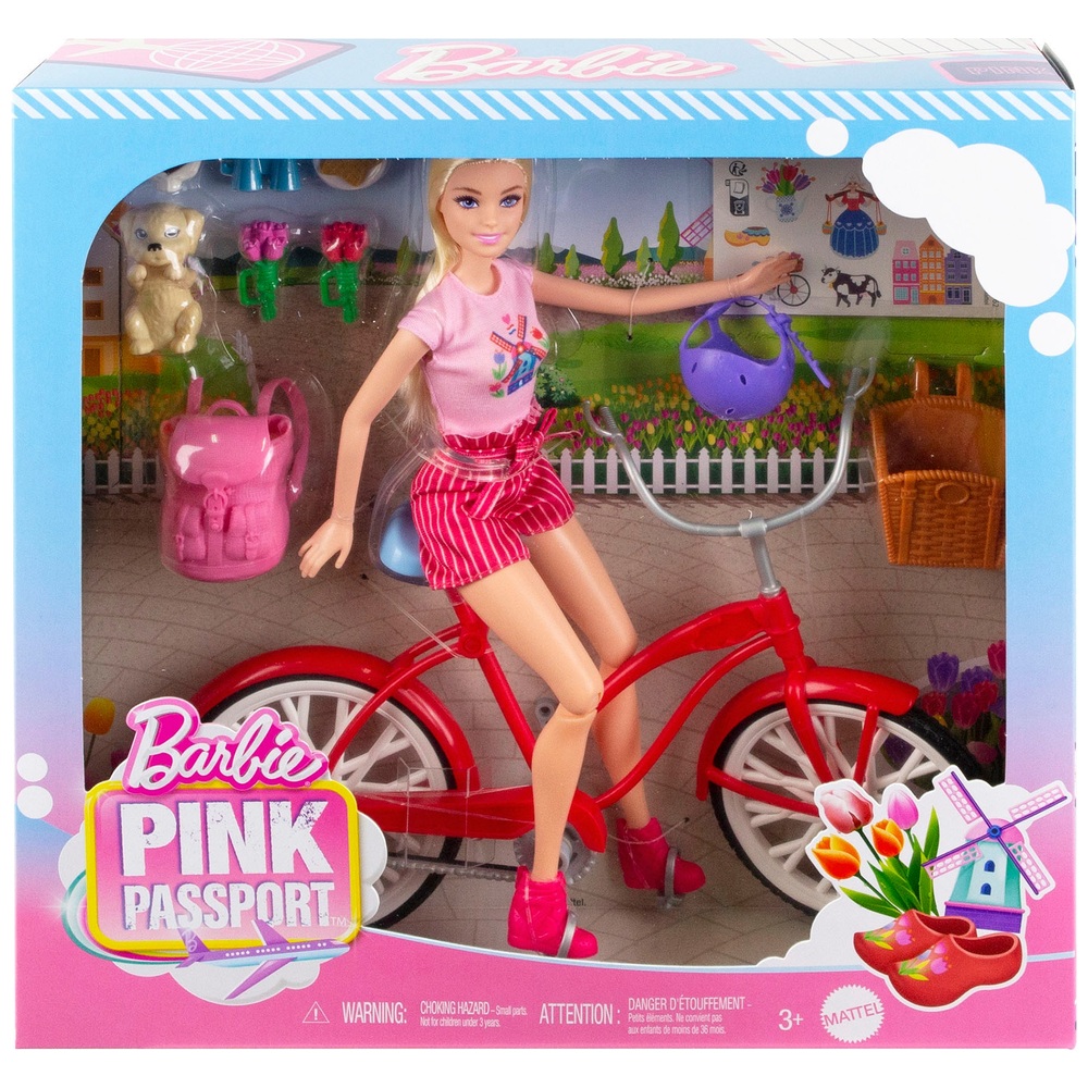 Barbie Pink Passport Holland Puppe mit Fahrrad