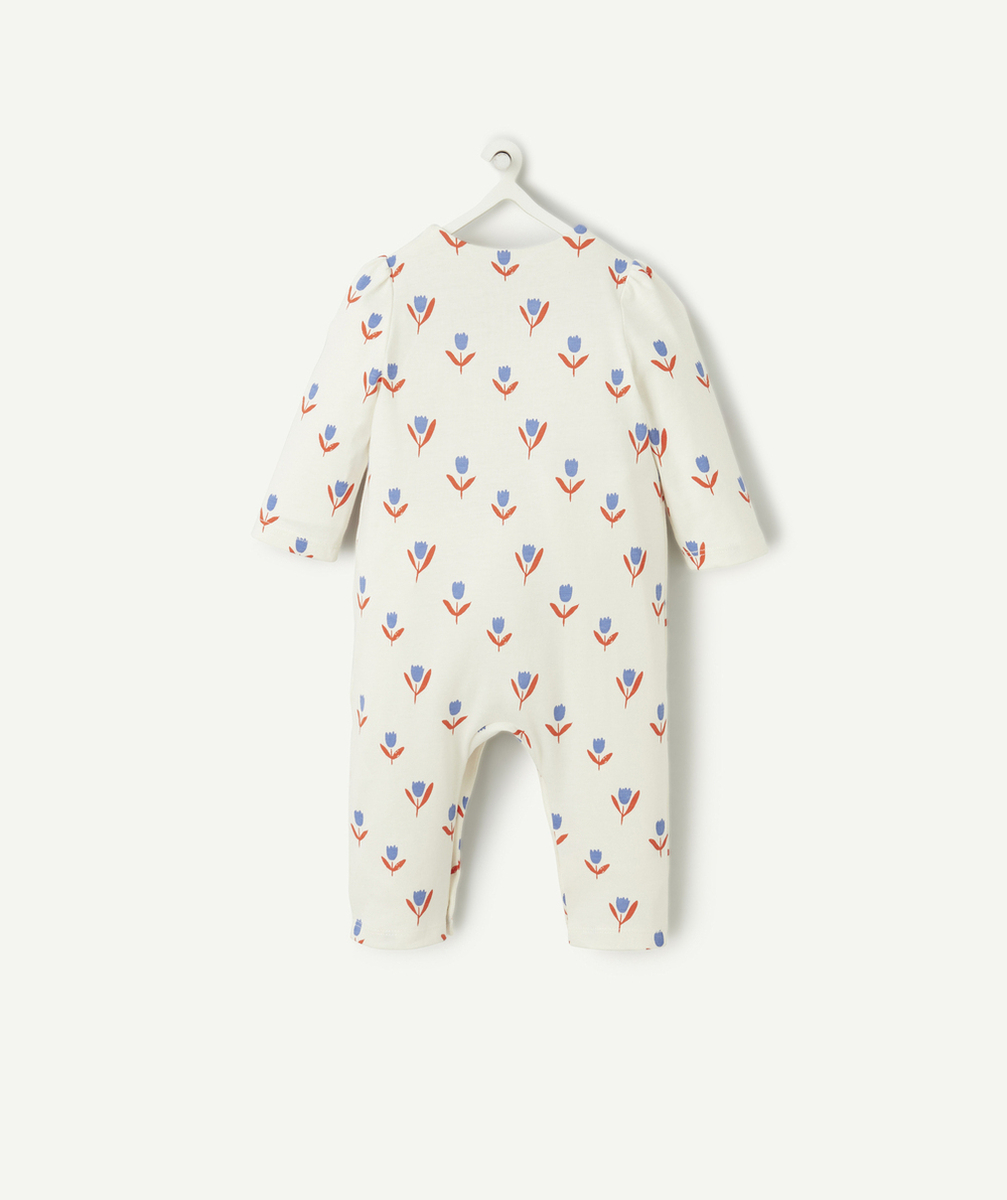 dors bien bébé en coton bio blanc imprimé avec fleurs bleu et rouge