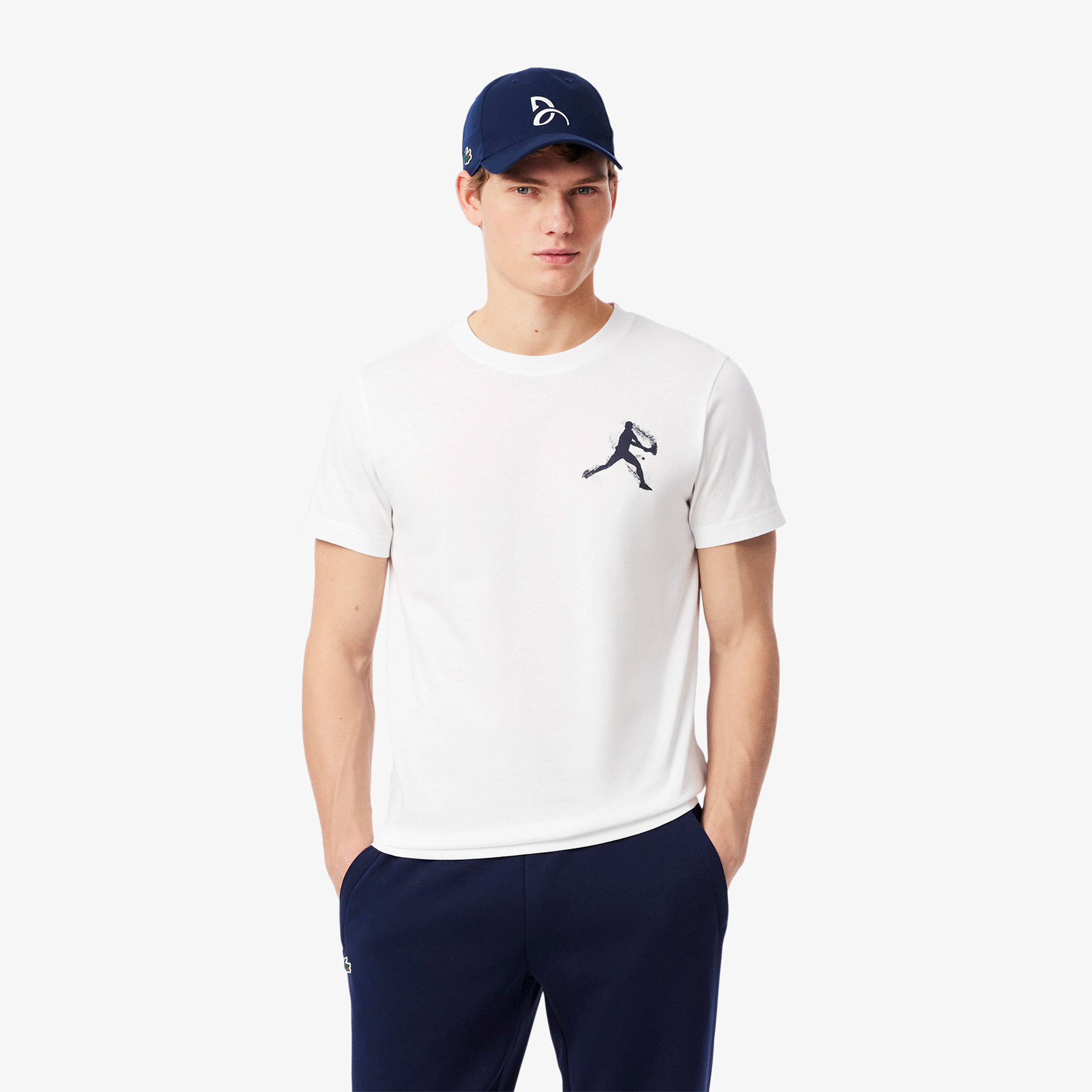 Lacoste Djokovic T-shirt Hommes - Blanc , Bleu Foncé