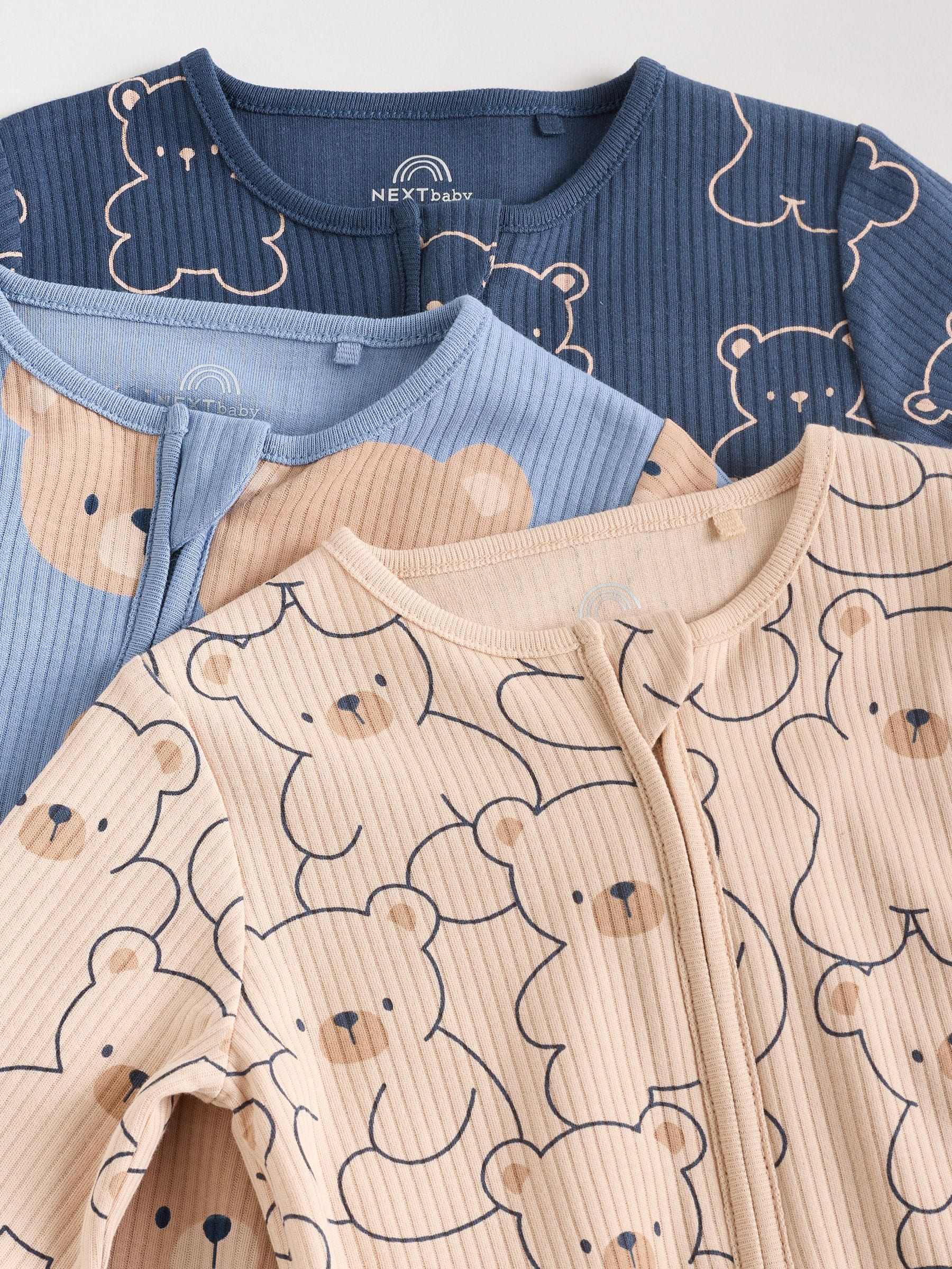 Bruin/donkerblauw - Set van 3 baby pyjama's zonder voetjes met tweewegrits van katoen (0mnd-3jr)