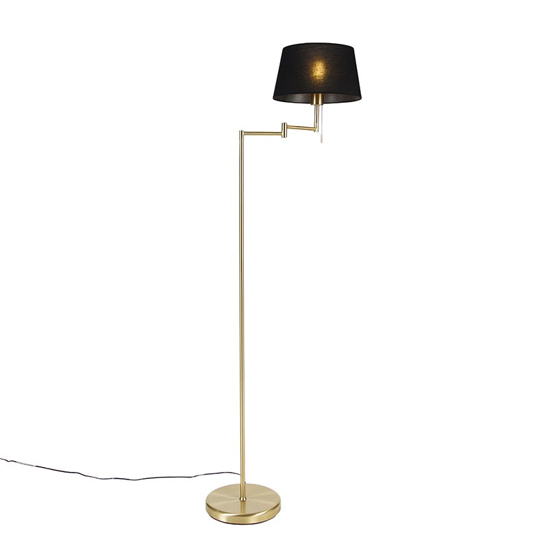 QAZQA - Klassieke I Antieke Klassieke Staande Lamp Messing met Zwarte Kap Verstelbaar - Ladas I Woonkamer I Slaapkamer - Staal Langwerpig - LED Geschikt E27