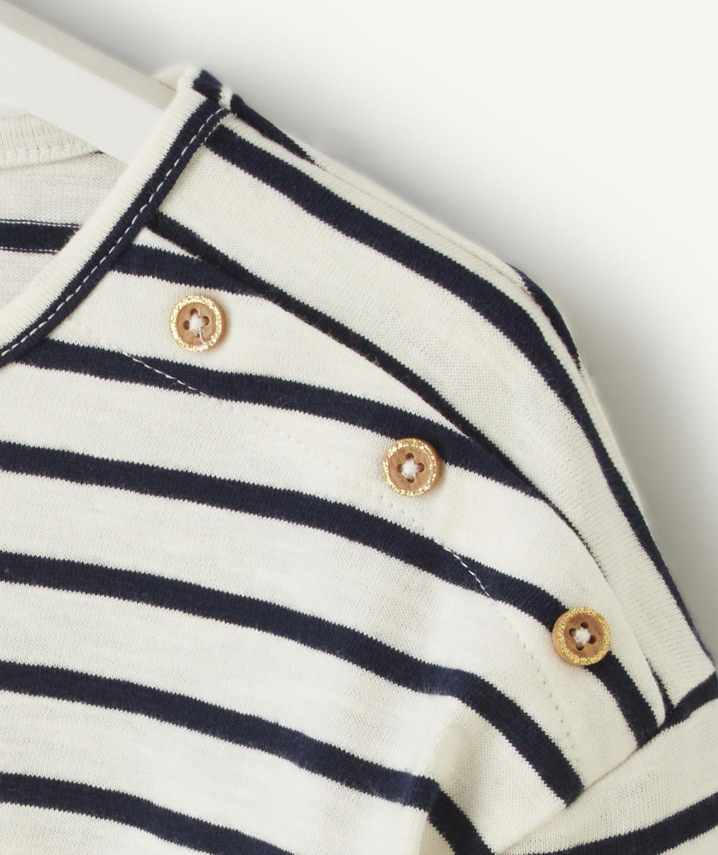 T-SHIRT MANCHES LONGUES FILLE EN COTON BIO RAYÉ MARINE