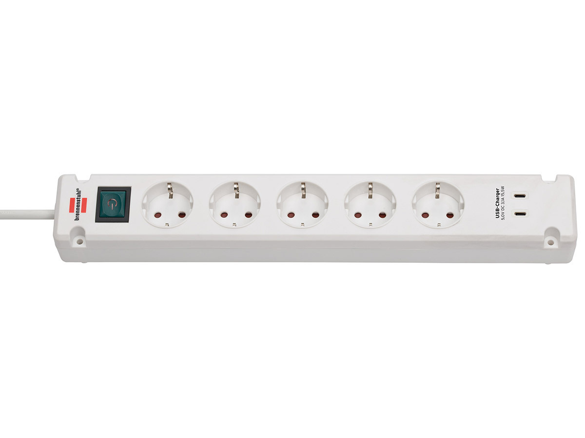Brennenstuhl Bremounta stekkerdoos met 2 USB-C laadaansluitingen - White