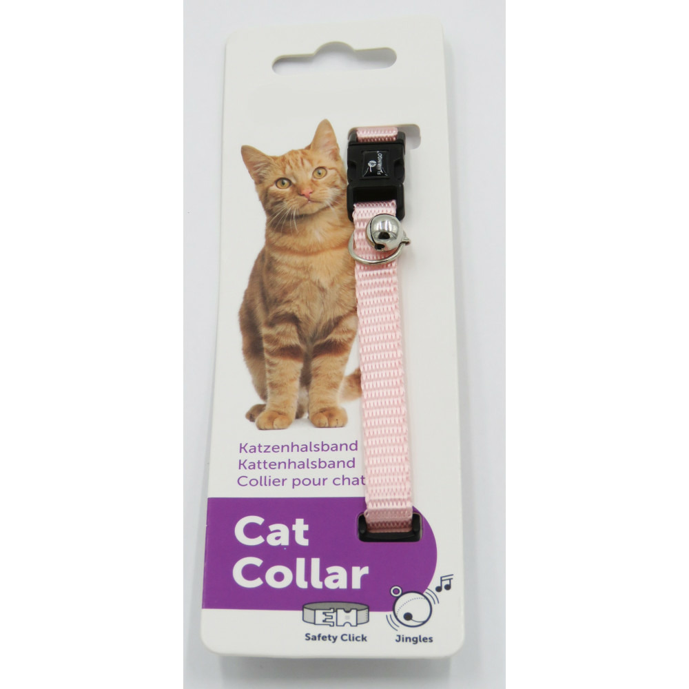Collier réglable de 19 à 30 cm rose clair avec clochette pour chat