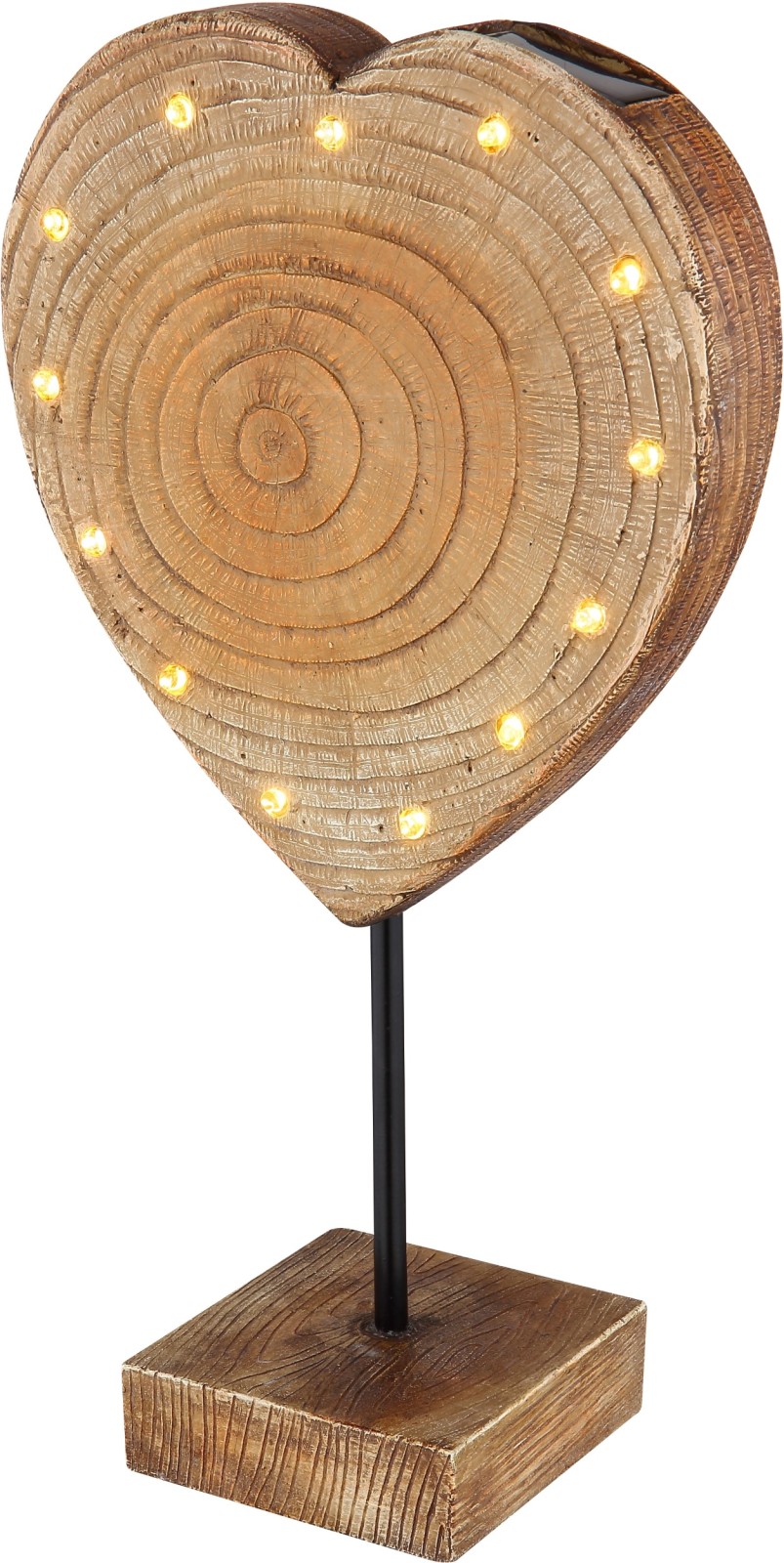 Solarleuchte Herz - Holzoptik - Kunststoff - 50 cm