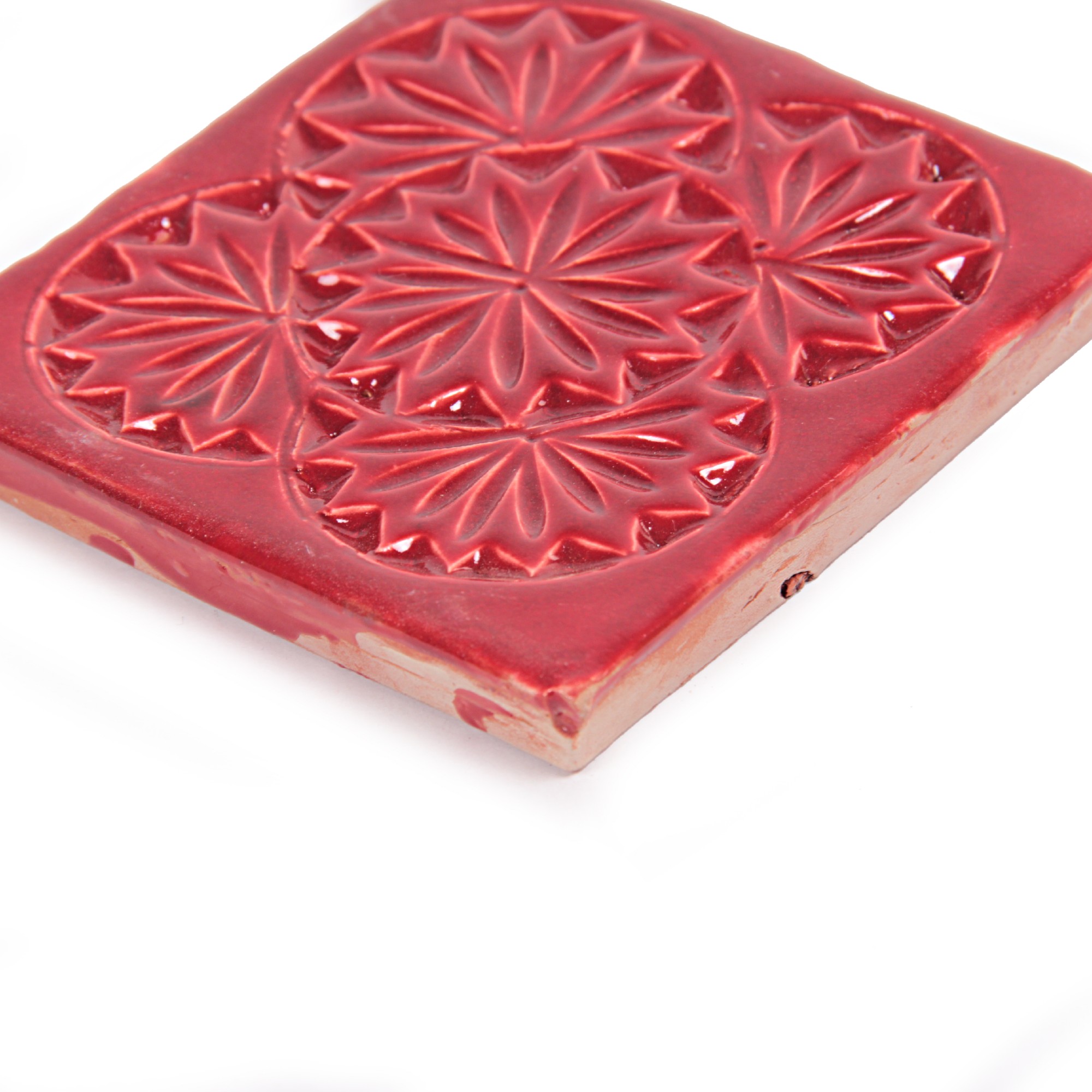 Geprägte Fliese 'Ornament Rouge', rot, L 10 cm, B 10 cm von fischer's lagerhaus