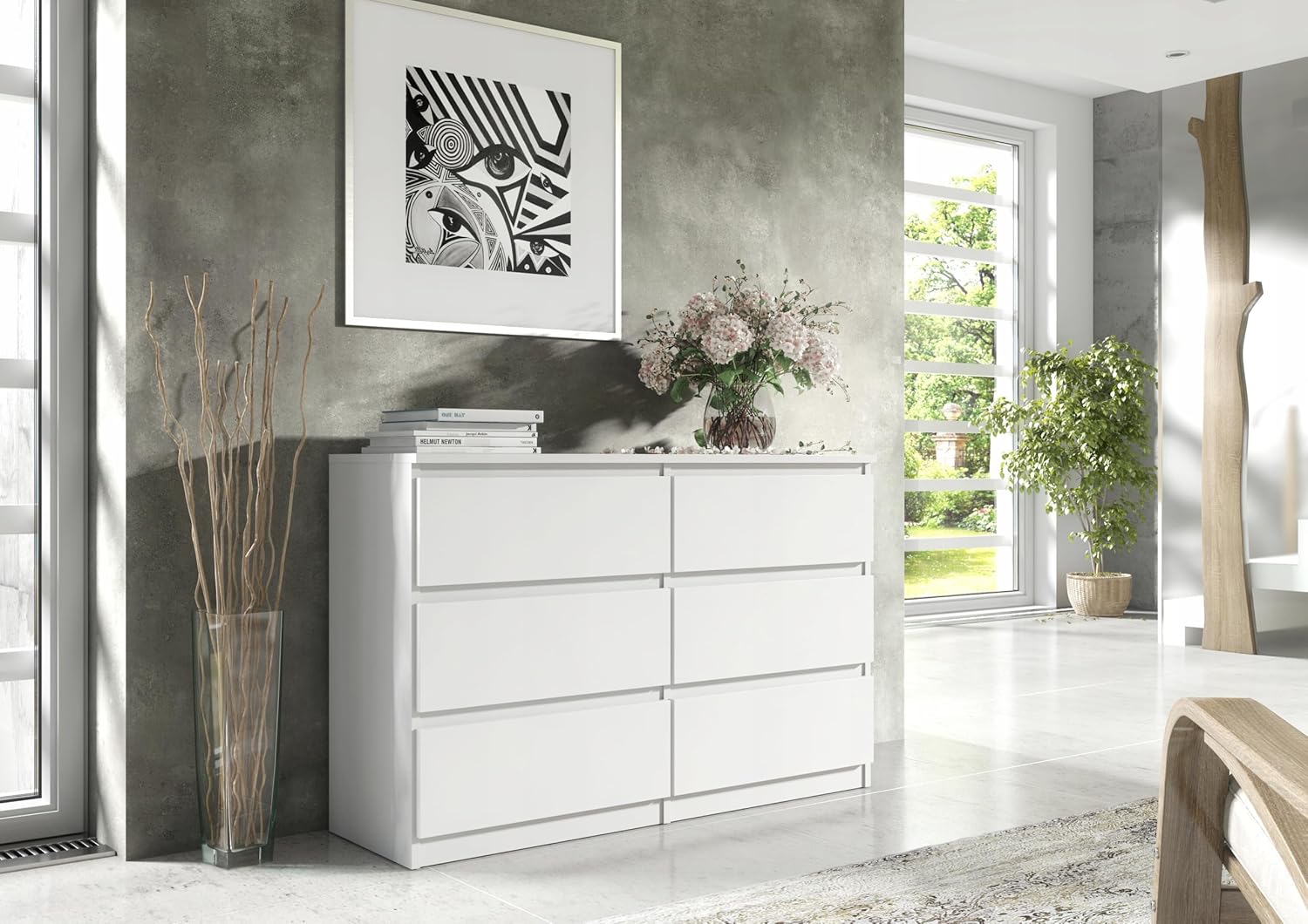 meble masztalerz Kommode 120 cm Breit - Modernes Sideboard - Schrank mit 6 Schubladen - Schubladenschrank - Kommodenschrank für Wohnzimmer, Flur, Schlafzimmer - Weiß 120x78,5x39 cm