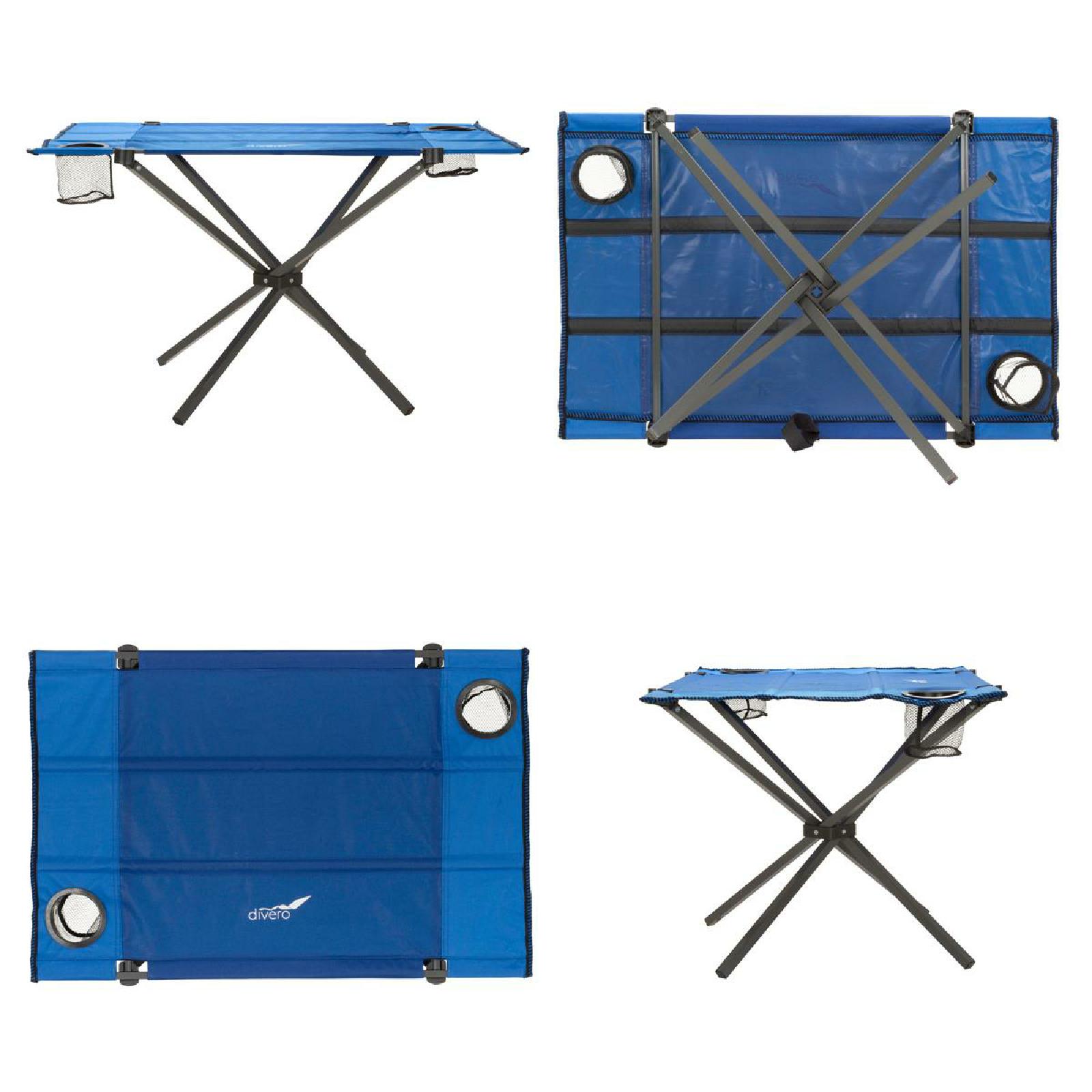 VCM Campingtisch Falttisch faltbar 80x50cm blau mit Getränkehalter Polyester Stahl