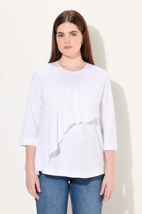 Bluse, Volant, A-Linie, Rundhals, 3/4-Arm, Biobaumwolle