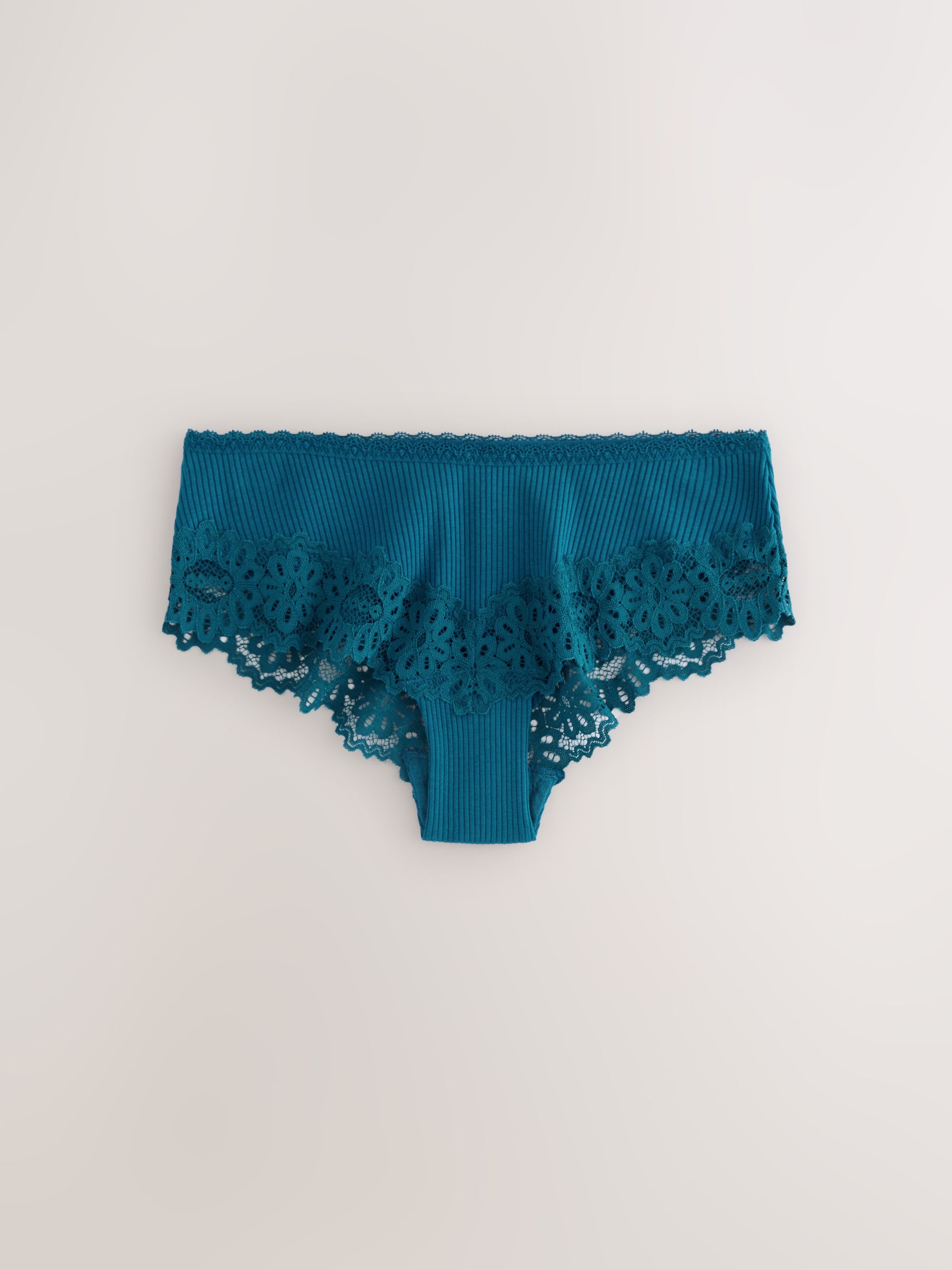 Black/Teal/Berry - Set van 3 geribbelde slips met kanten bovenkant