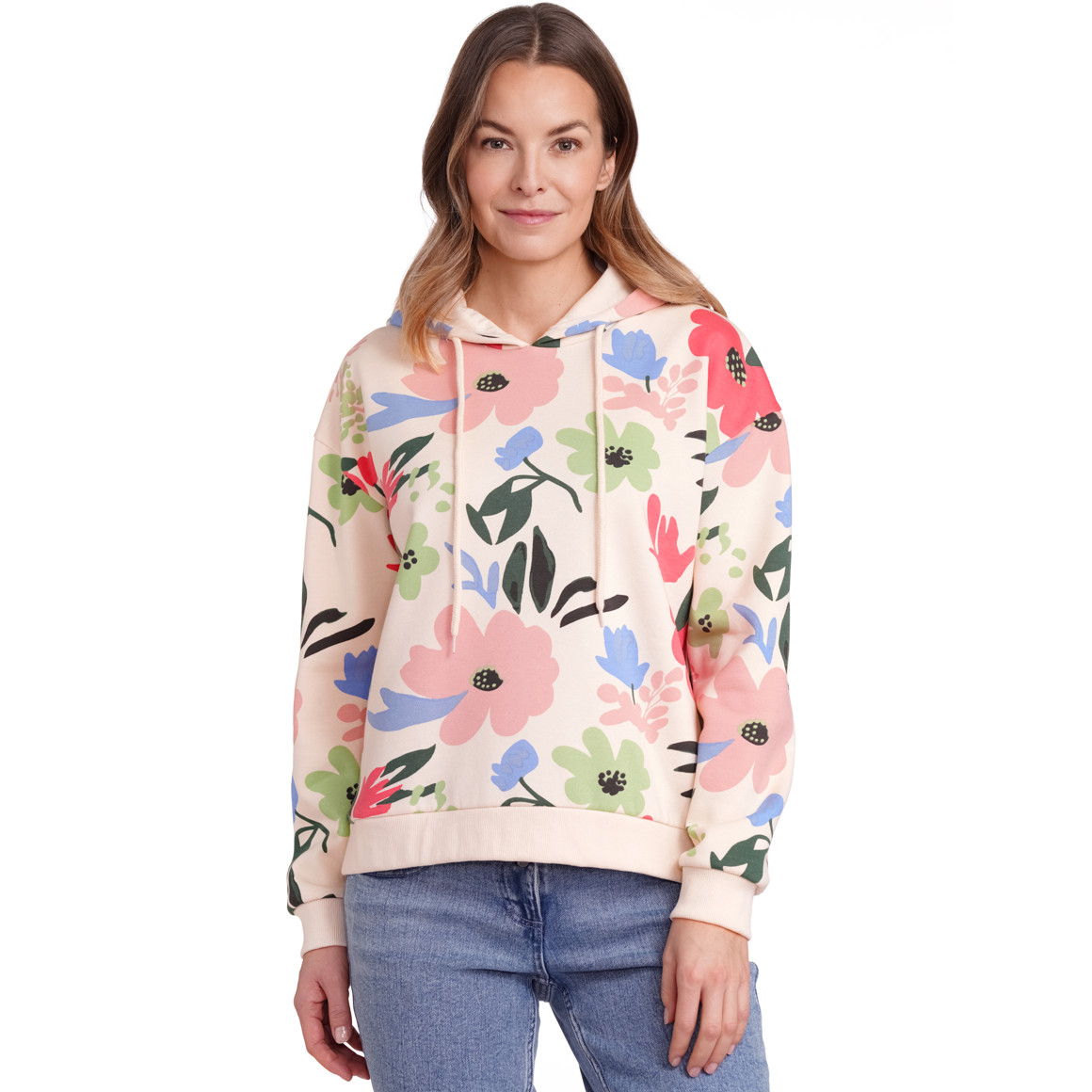 Gina Benotti Damen Hoodie mit buntem Flower-Print beige / bunt