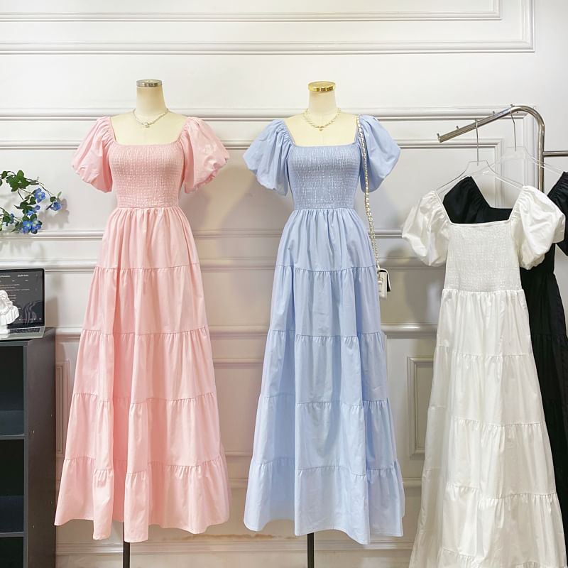 Iasia - Maxi-zomerjurk met pofmouwen en vierkante hals