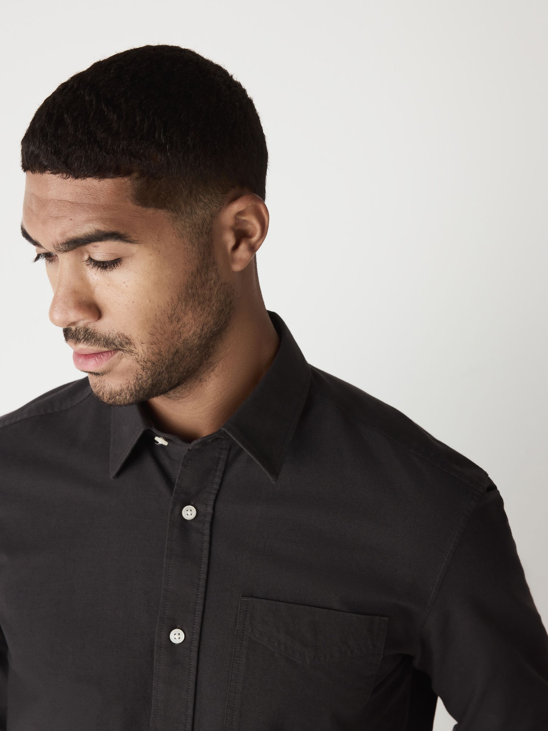 Antraciet - Slim Fit - Oxford-hemd met lange mouwen