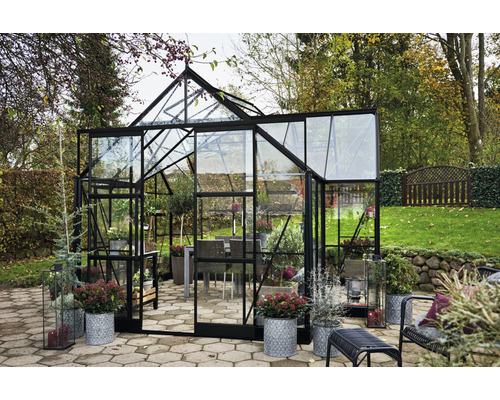 Greenhouse Halls Garden Room, veiligheidsglas 3 mm, 389 x 391 cm, zwart