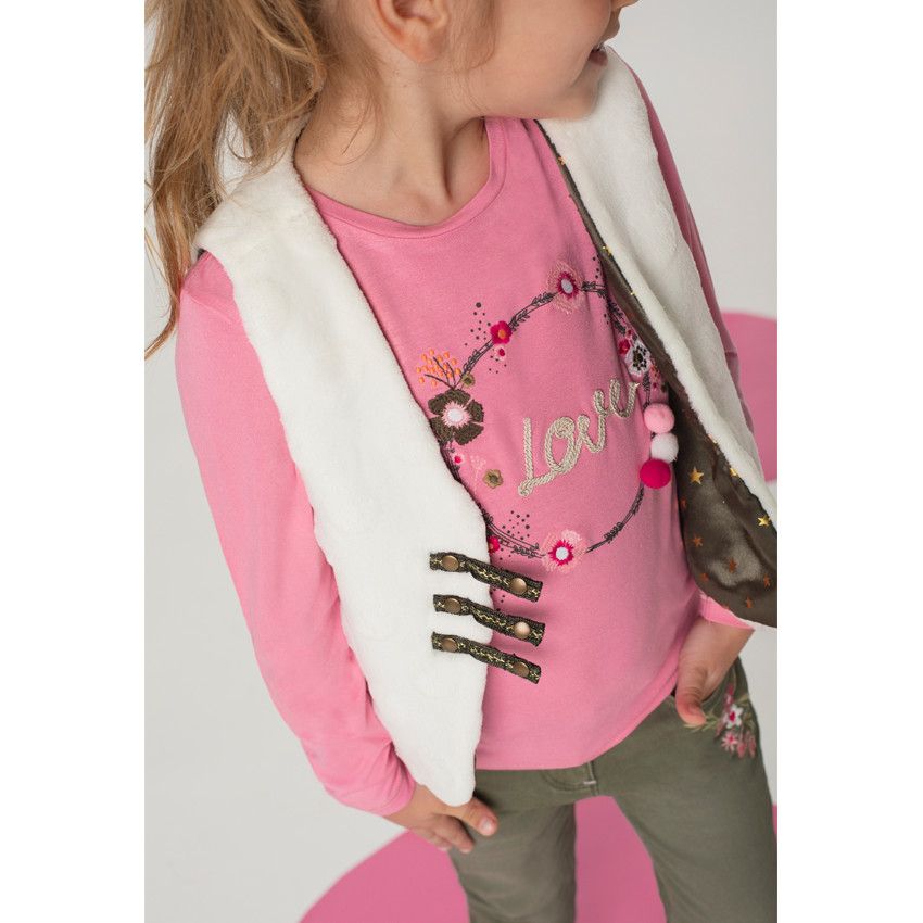 Tee-shirt manches longues en jersey avec print floral et pompons - Multicolore