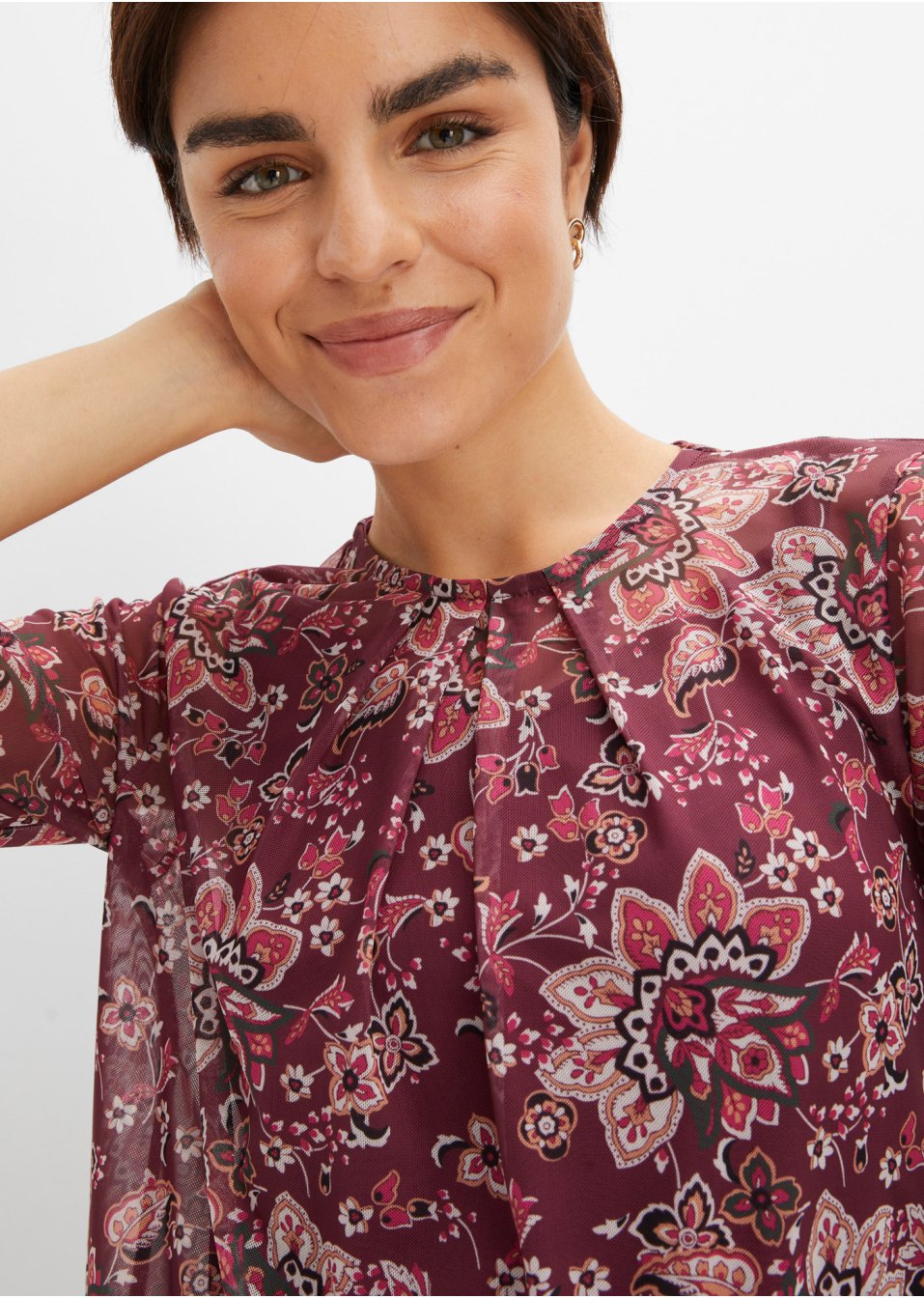 T-shirt blouse en mesh, doublé
