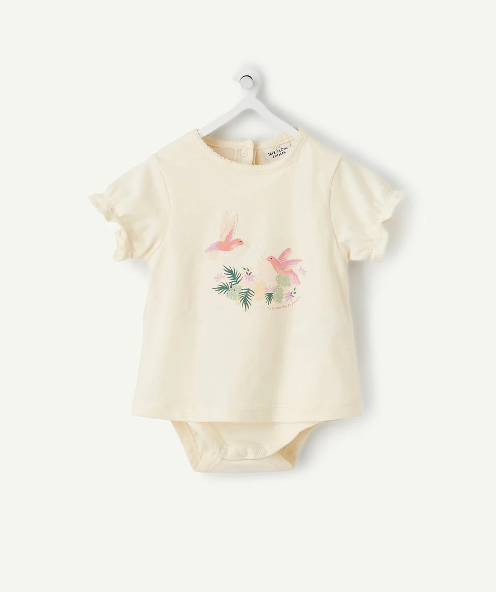 LE T-SHIRT BODY 2 EN 1 BÉBÉ EN COTON BIO ÉCRU AVEC ANIMATION