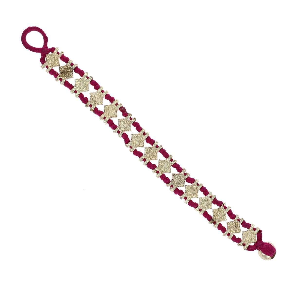 Bracelet indien losanges et fil rose - Mariage Indien Pondie Chérie