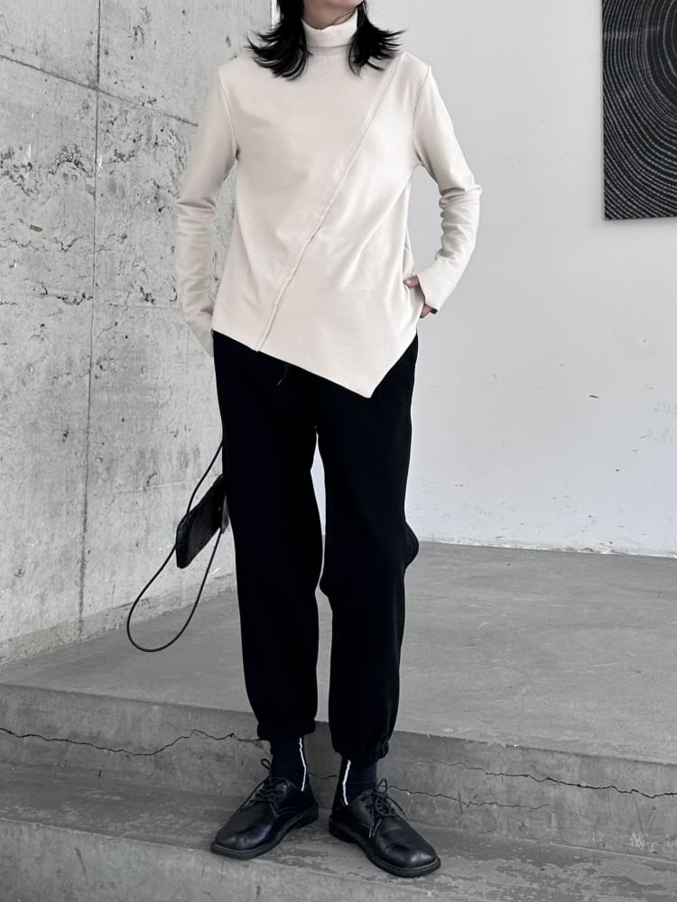 SIMPLE BLACK - Effen cropped harembroek met trekkoord in de taille
