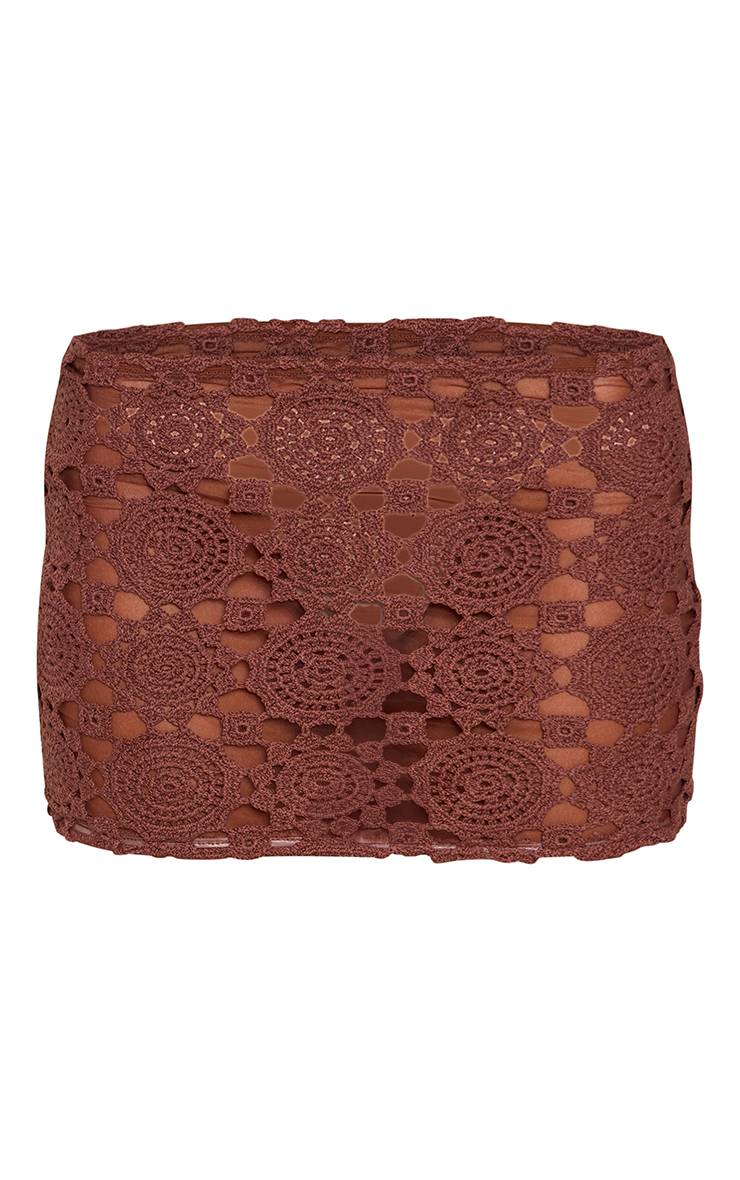 Marron Foncé Ensemble Coordonné Jupe Mini Taille Basse Texturée