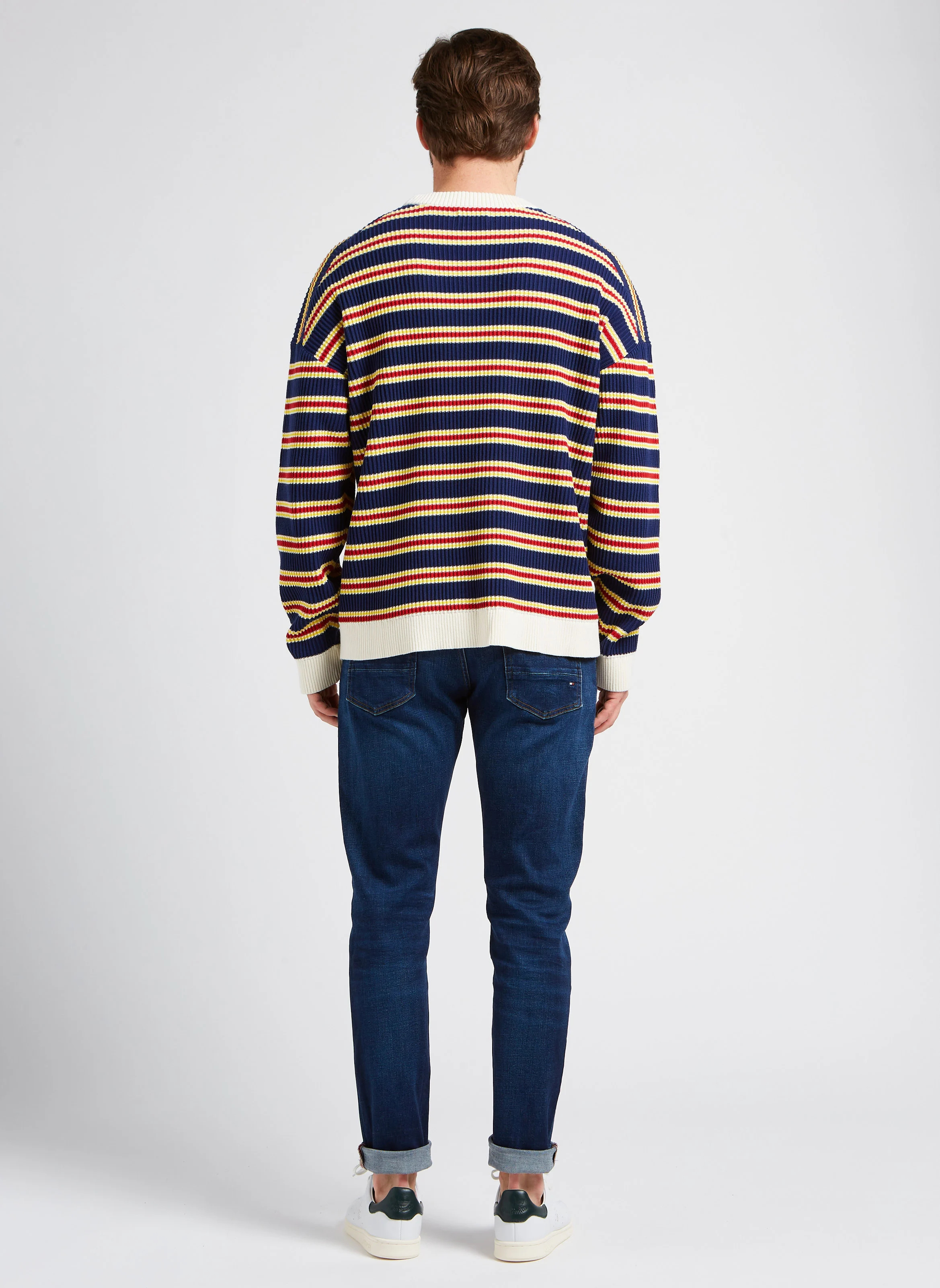 Pull col rond regular-fit rayé en coton | Multicolore