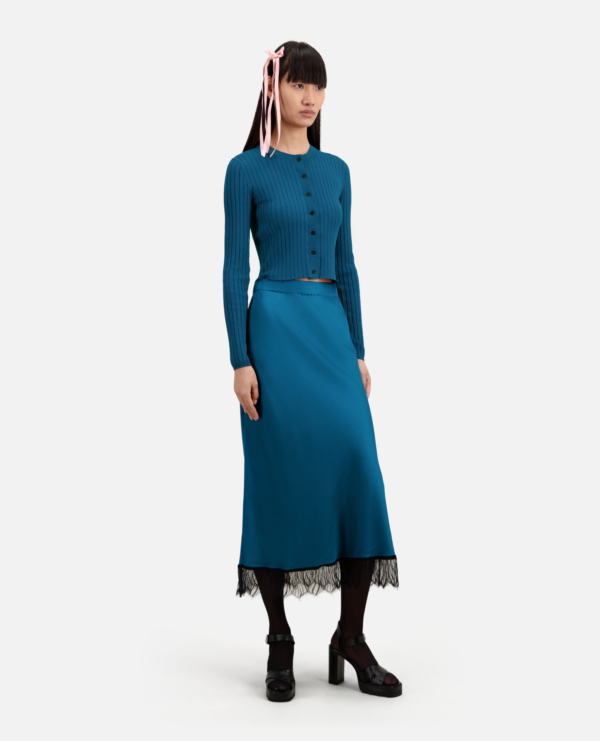 Short ribbed blue cardigan
