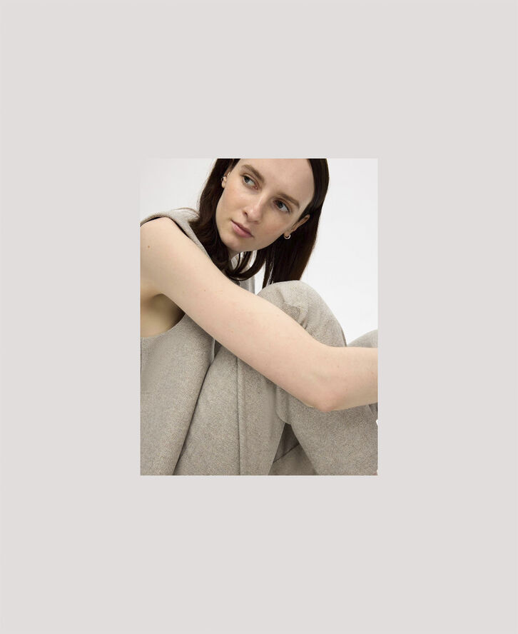 Selected Femme SLFVIVIE MW WOOL STRAIGHT PANT Sandshell/herringbone