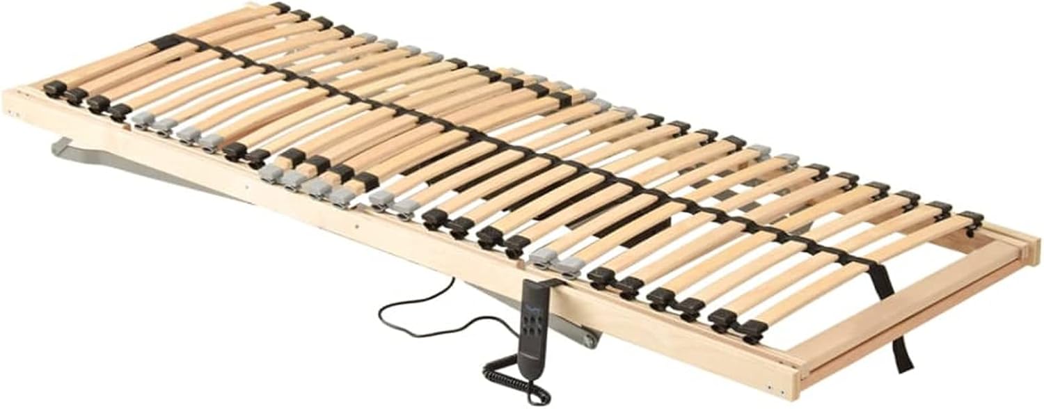 Gecheer Lattenrost Elektrisch, 28 Latten 7 Zonen verstellbar mit Fernbedienung, Buchenholz Rahmen Birkenholz Federlatten, für 90x200 cm Matratze geeignet, anthrazit-schwarz, für Innenraum Nutzung