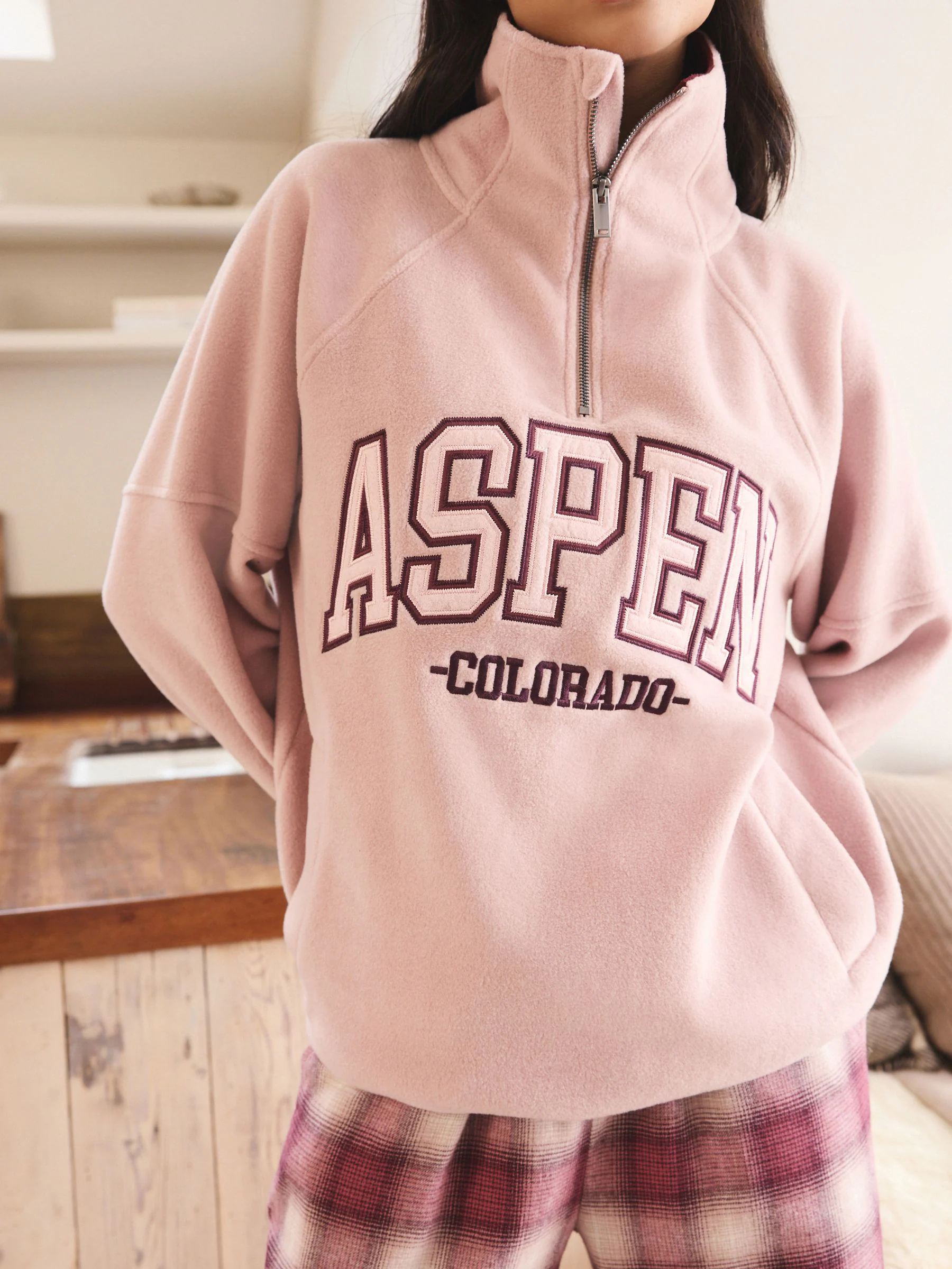 Roze/Bordeauxrood - Fleece met rits tot aan de borst