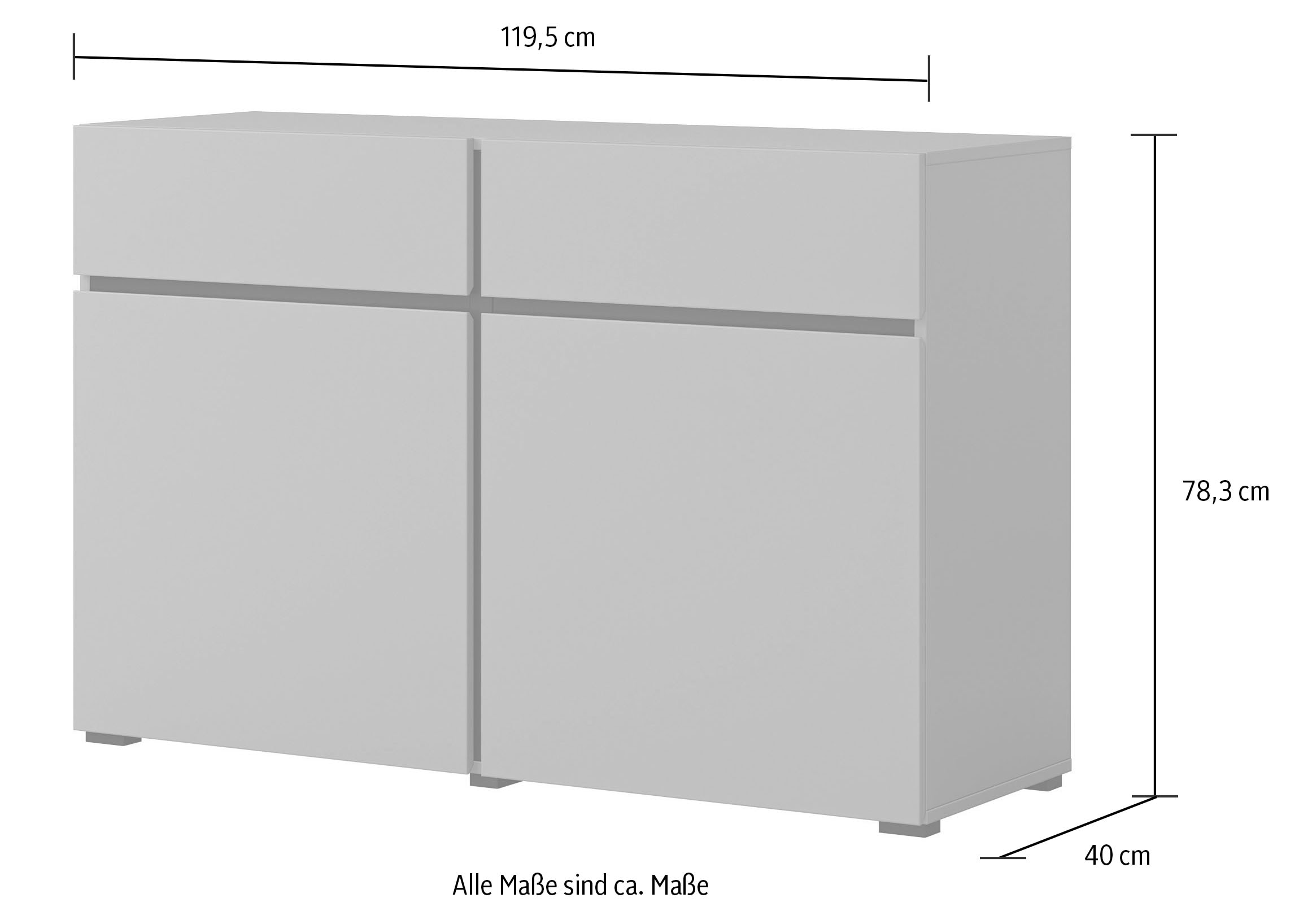 INOSIGN Sideboard »Cross,Breite 119,5 cm, moderne grifflose Kommode,2 Türen/2 Schubkästen« Schubladenschrank,Anrichte mit viel Stauraum, Einlegeböden verstellbar