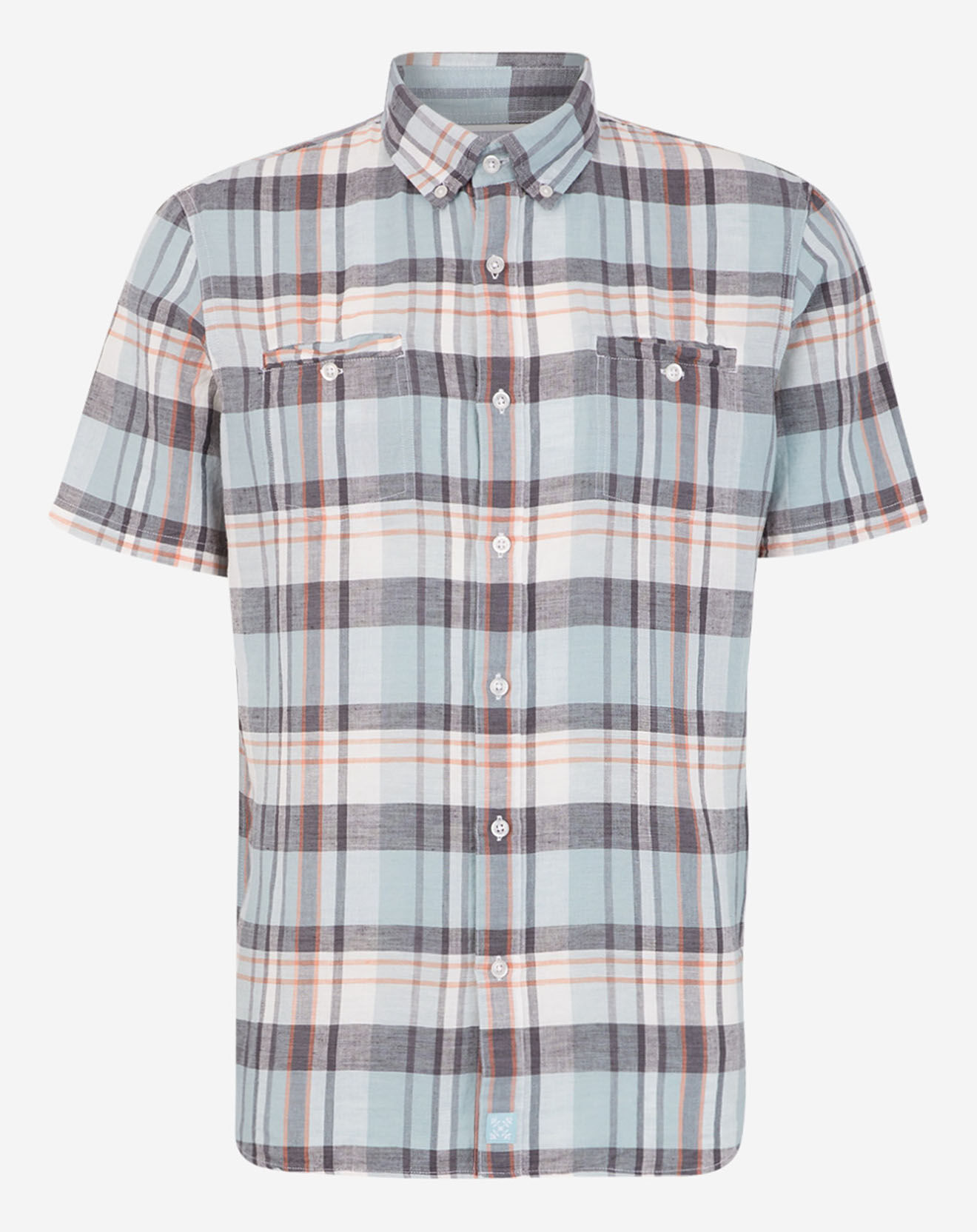 Oxbow Chemise droite en Lin & Coton Cheka carreaux bleu/vert/gris