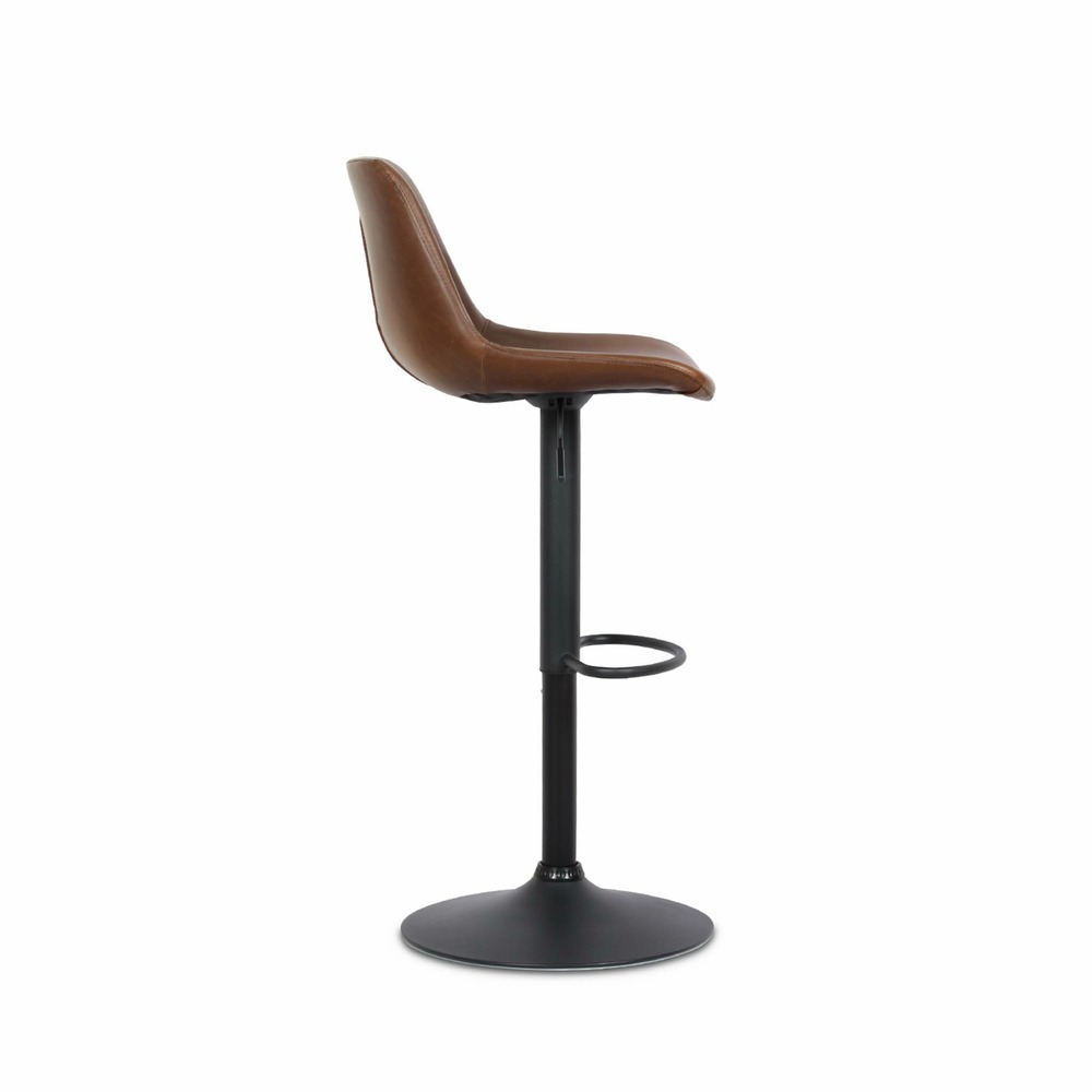 Lot de 2 tabourets de bar réglables - noah - simili cuir marron - hauteur réglable 60.5/81.5cm. Repose-pieds