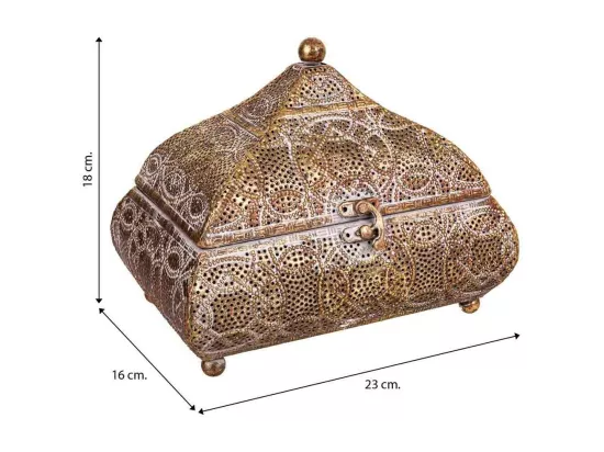 Boîte à bijoux en métal doré 23x16x18h