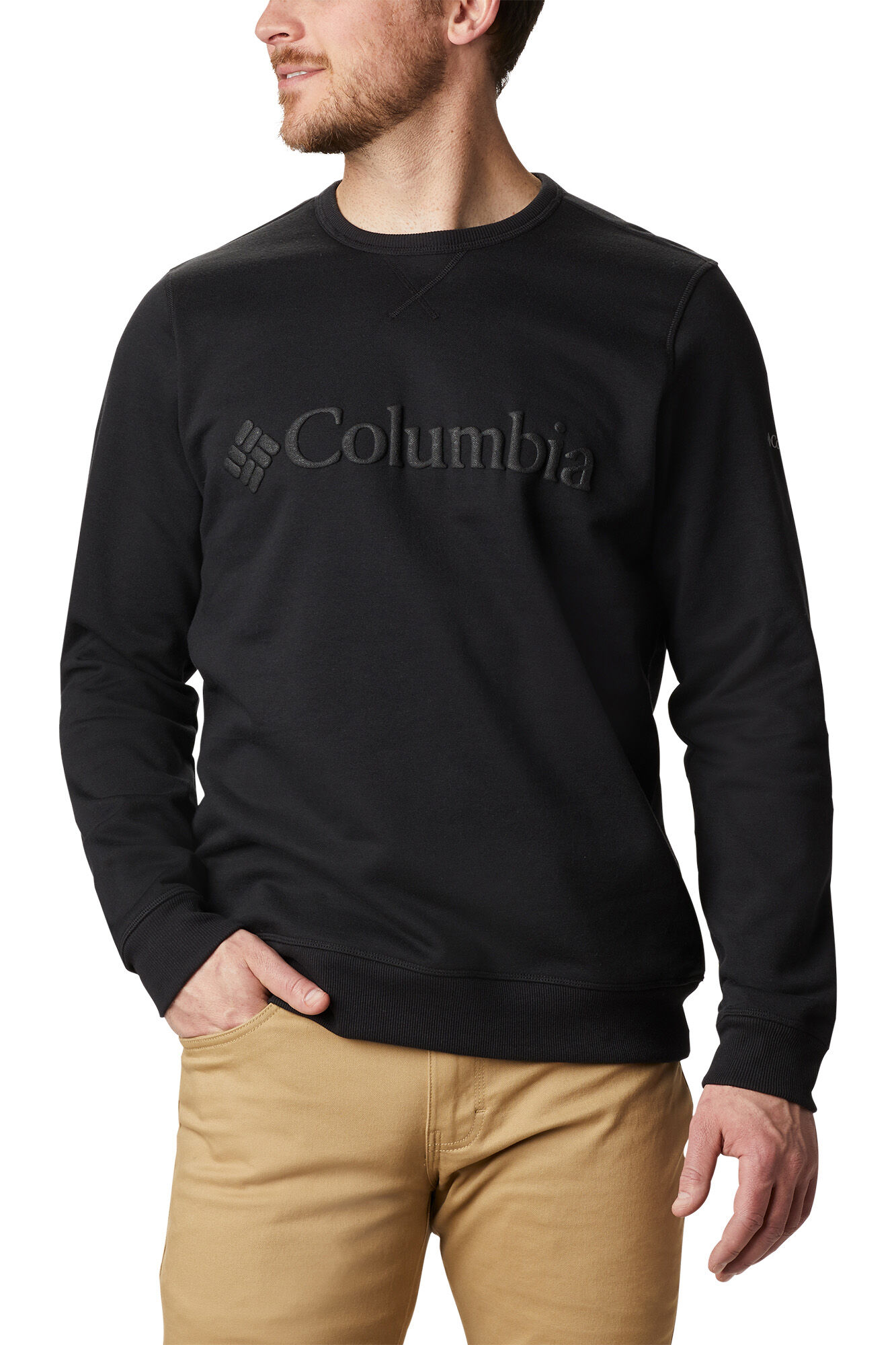 Suéter masculino Columbia™ com gola redonda e logo - Cinza escuro