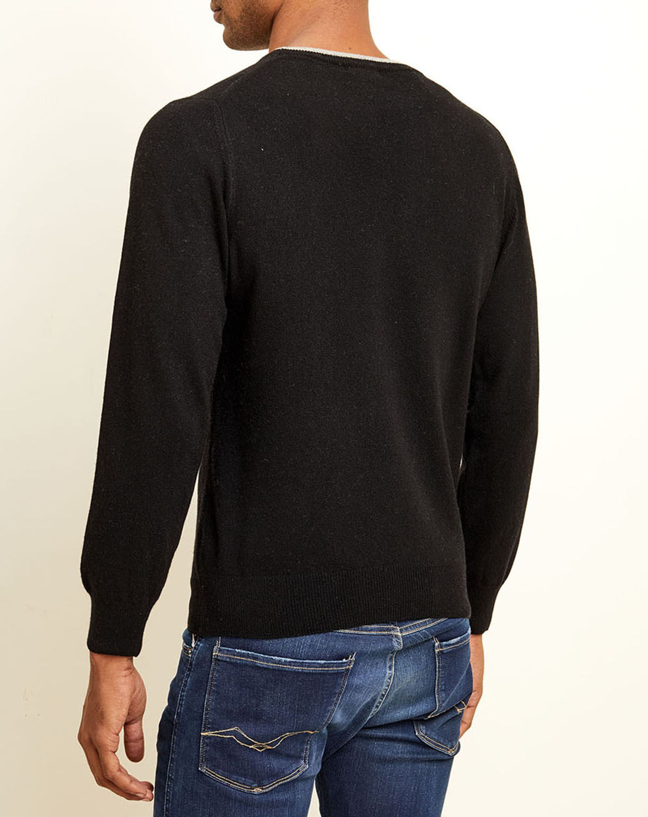 Uverny Pull 100% Cachemire col rond noir/gris