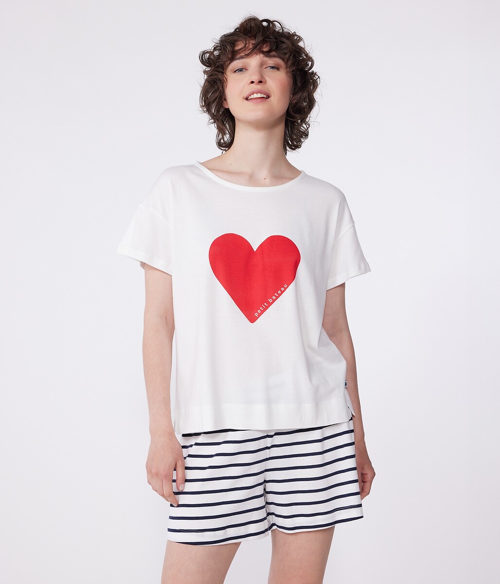 PETIT BATEAU<br>Shorts de pijama de algodão, mangas curtas