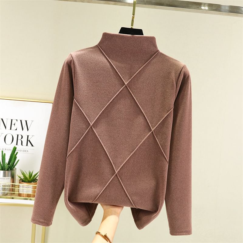 JVL - Geruit T-shirt met lange mouwen en mockneck