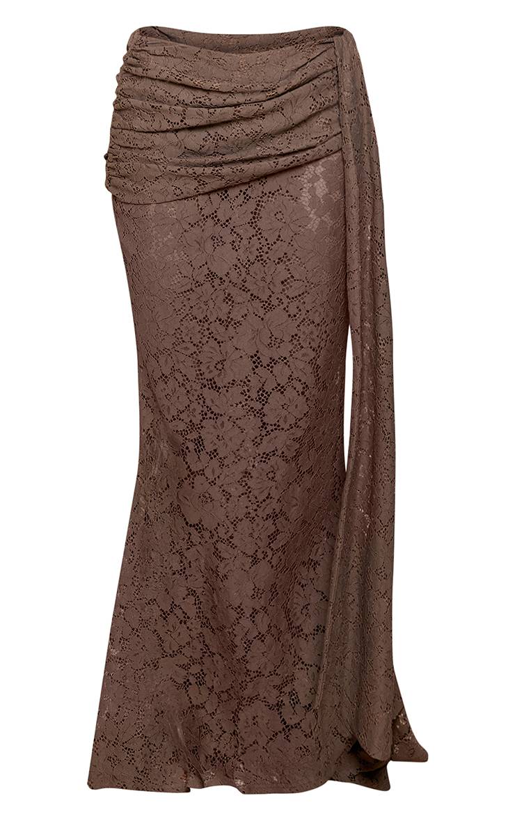 Deep Taupe Jupe Longue Coordonnée Avec Détail Drapé En Dentelle