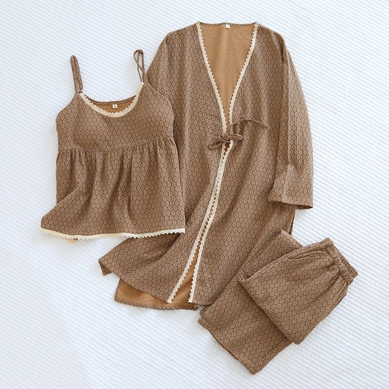 Finlies - Pyjamaset: Bedrukt camisole-topje + broek + kamerjas