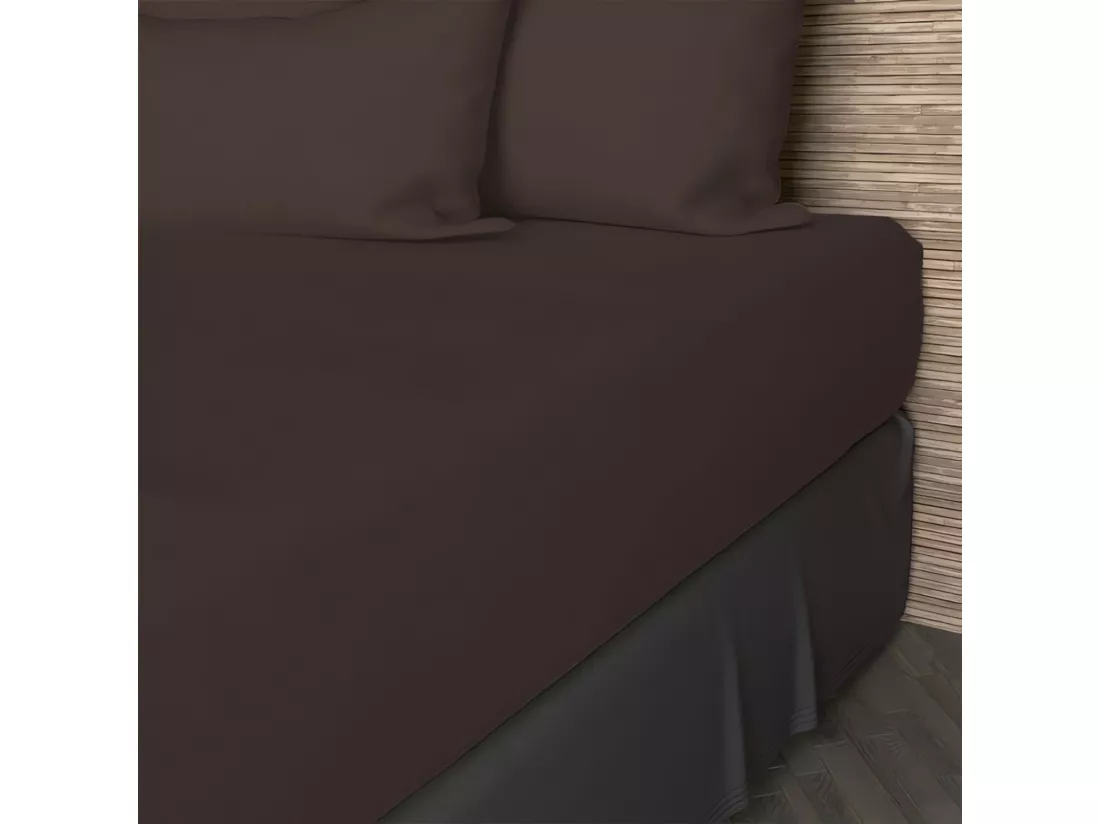 Drap housse en coton 57 fils 200x200 cm UNI brun, par Soleil d'ocre